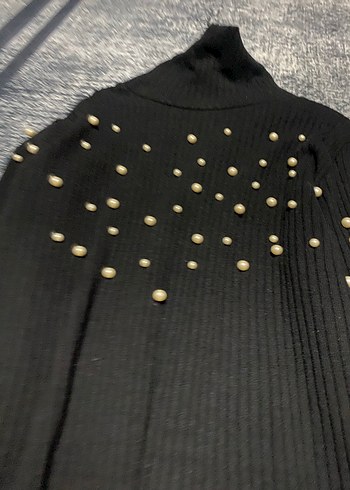 Siyah Uzun Triko Boğazlı Elbise - Görsel 2