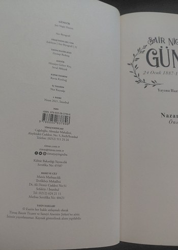 Şair Nigâr Hanım Günlük 24 Ocak 1887-14 Nisan 1890 Cilt 1
