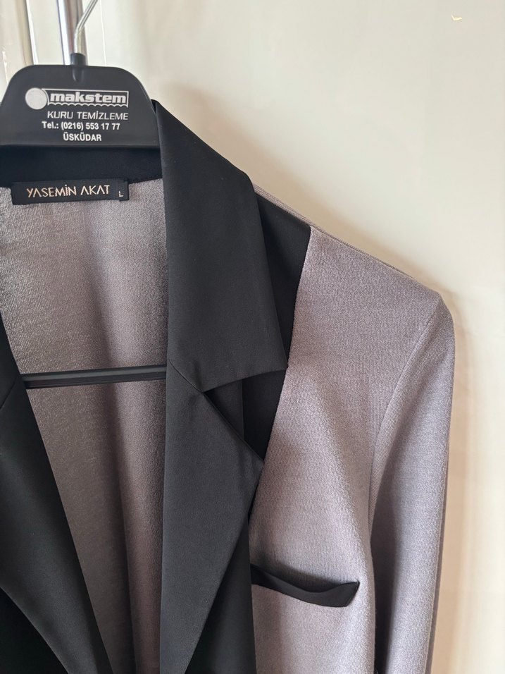 Gri Uzun Kesim Kadın Blazer Ceket - Görsel 3