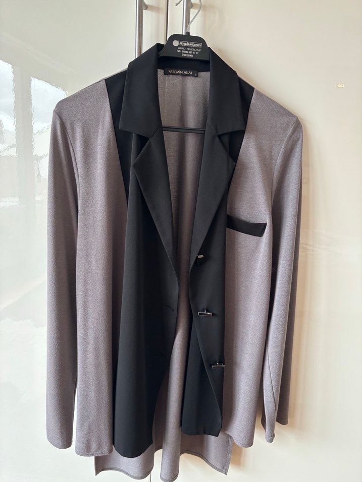 Gri Uzun Kesim Kadın Blazer Ceket - Görsel 2