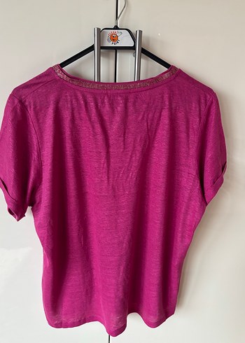 Mor V Yaka Kısa Kollu Salaş Tişört - Görsel 5