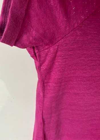 Mor V Yaka Kısa Kollu Salaş Tişört - Görsel 8