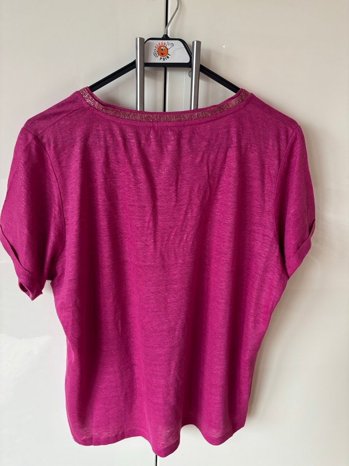 Mor V Yaka Kısa Kollu Salaş Tişört - Görsel 5