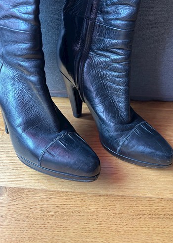 Prada Siyah Deri Dizüstü Stiletto Çizme - Görsel 4