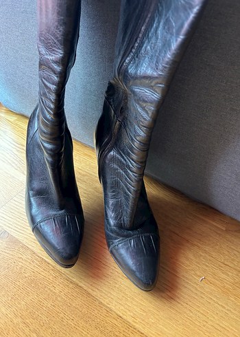 Prada Siyah Deri Dizüstü Stiletto Çizme - Görsel 3