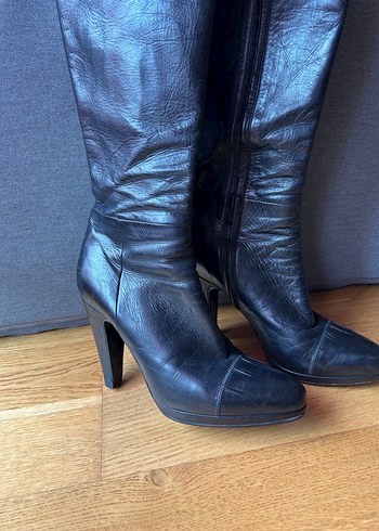 Prada Siyah Deri Dizüstü Stiletto Çizme - Görsel 6