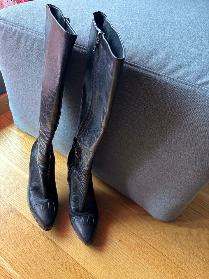 Prada Siyah Deri Dizüstü Stiletto Çizme - Görsel 2