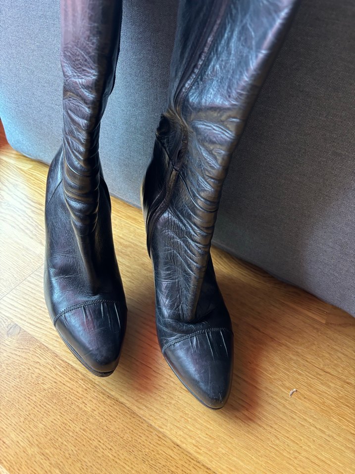 Prada Siyah Deri Dizüstü Stiletto Çizme - Görsel 3