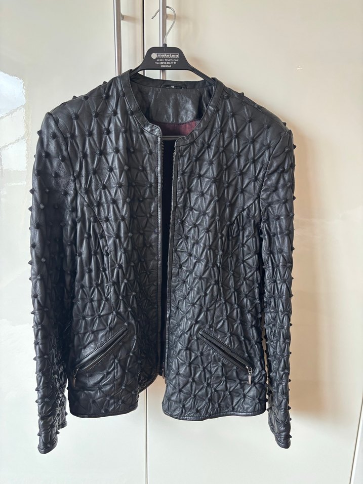 Kadın Siyah Deri Fermuarlı Ceket - Görsel 2