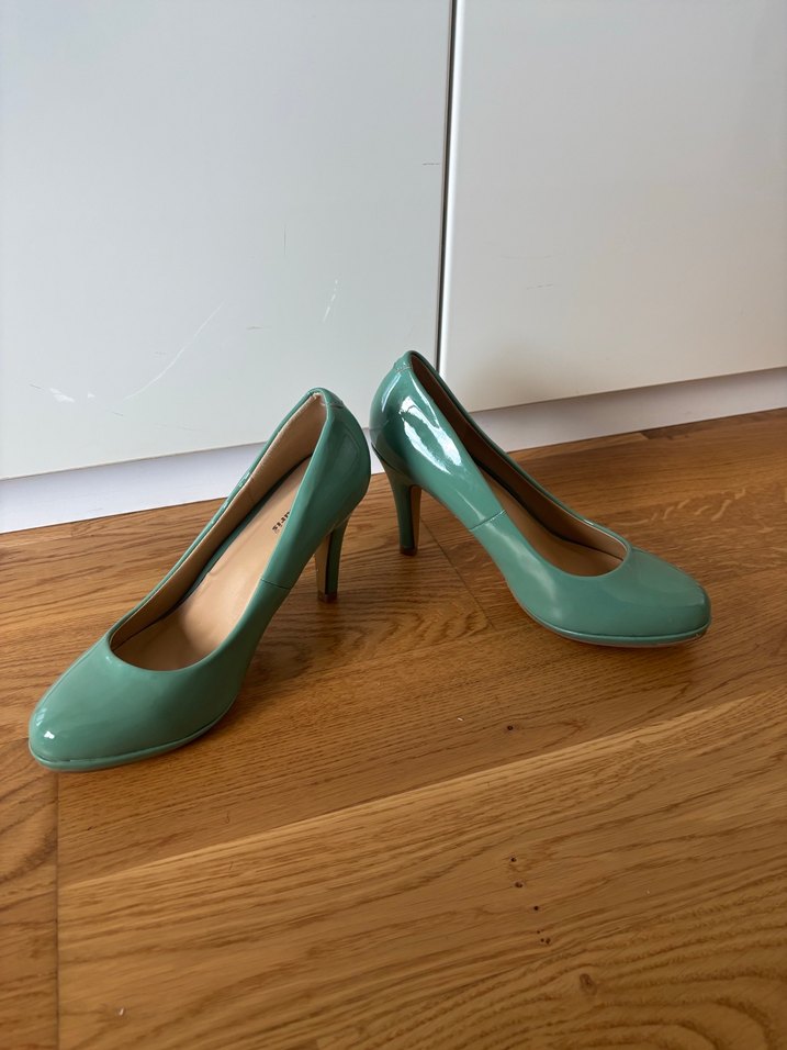 Turkuaz Rugan Stiletto Topuklu Kadın Ayakkabı - Görsel 4