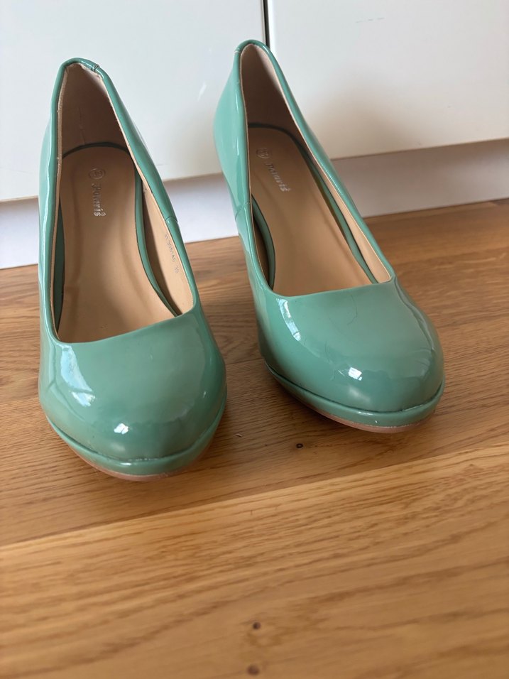 Turkuaz Rugan Stiletto Topuklu Kadın Ayakkabı - Görsel 2