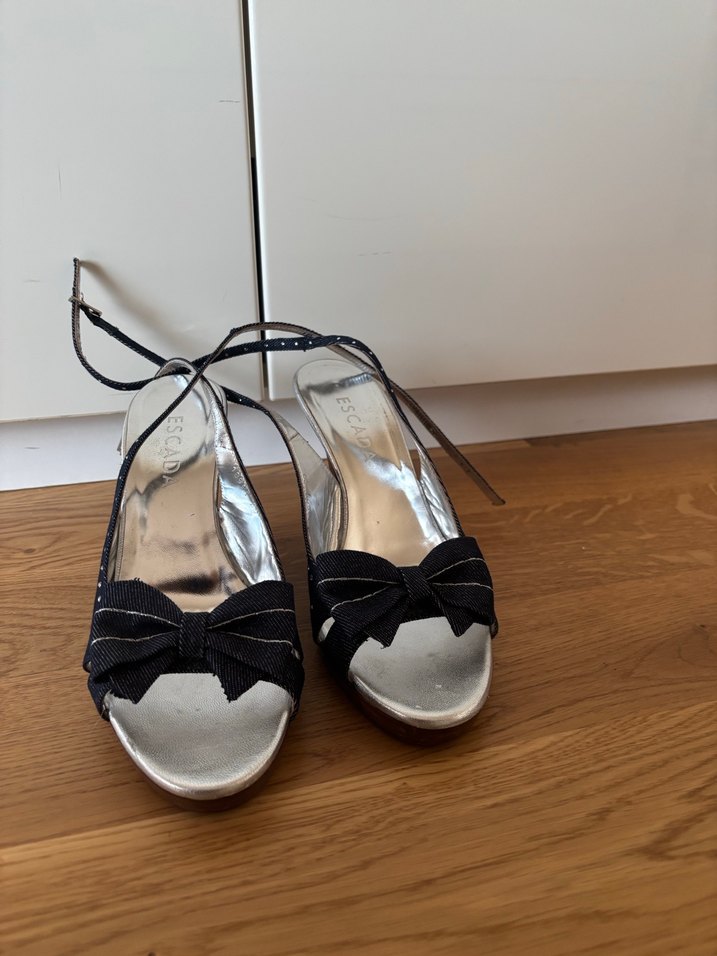 Lacivert Fiyonklu Kadın Dolgu Topuk Abiye Ayakkabı - Görsel 2