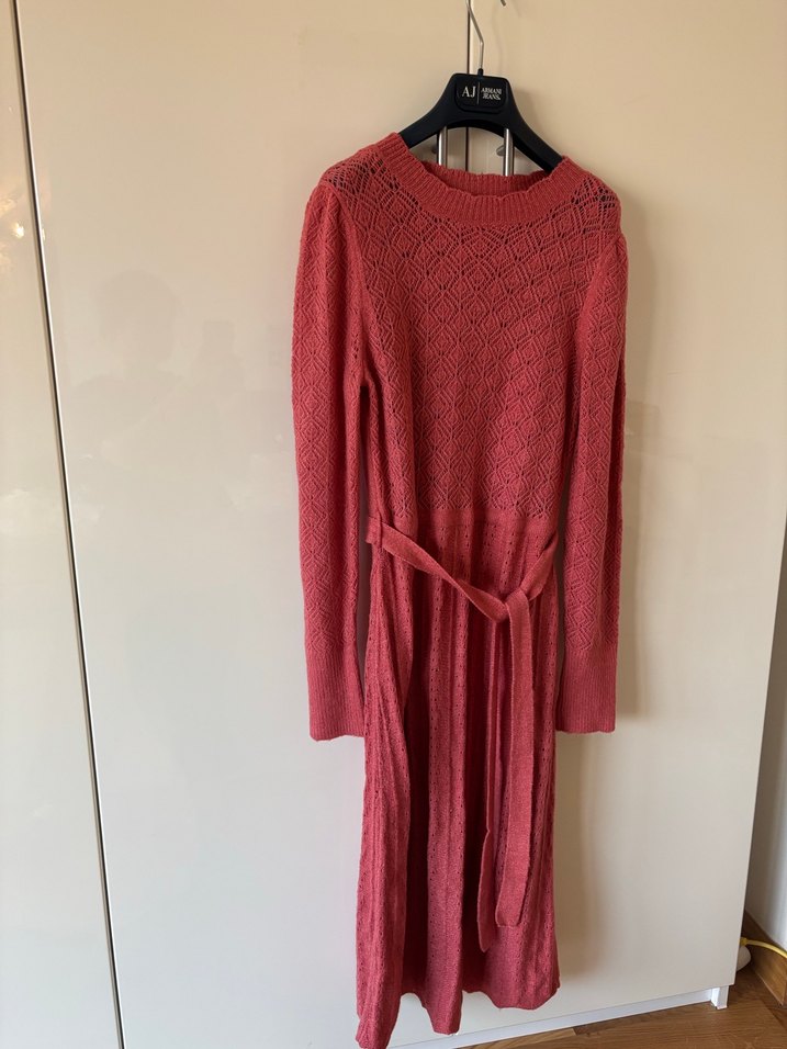 Bohem Tarzı Örgü Uzun mercan Elbise - Görsel 2