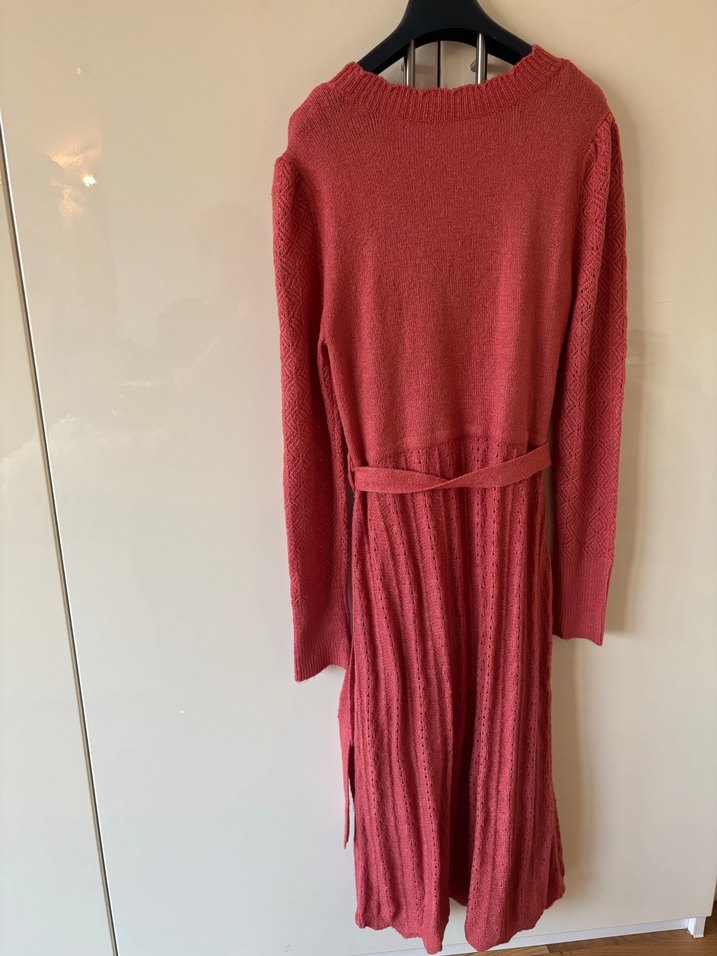 Bohem Tarzı Örgü Uzun mercan Elbise - Görsel 5