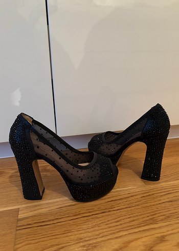 Siyah Nakışlı Platform Topuklu Kadın Abiye Ayakkabı - Görsel 8