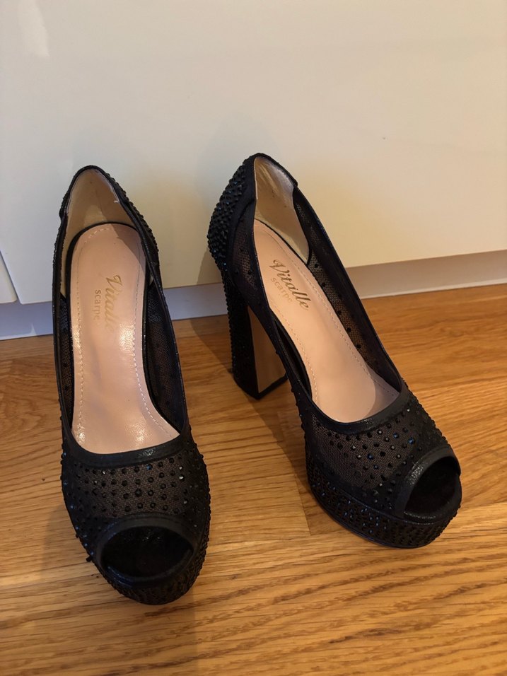 Siyah Nakışlı Platform Topuklu Kadın Abiye Ayakkabı - Görsel 2