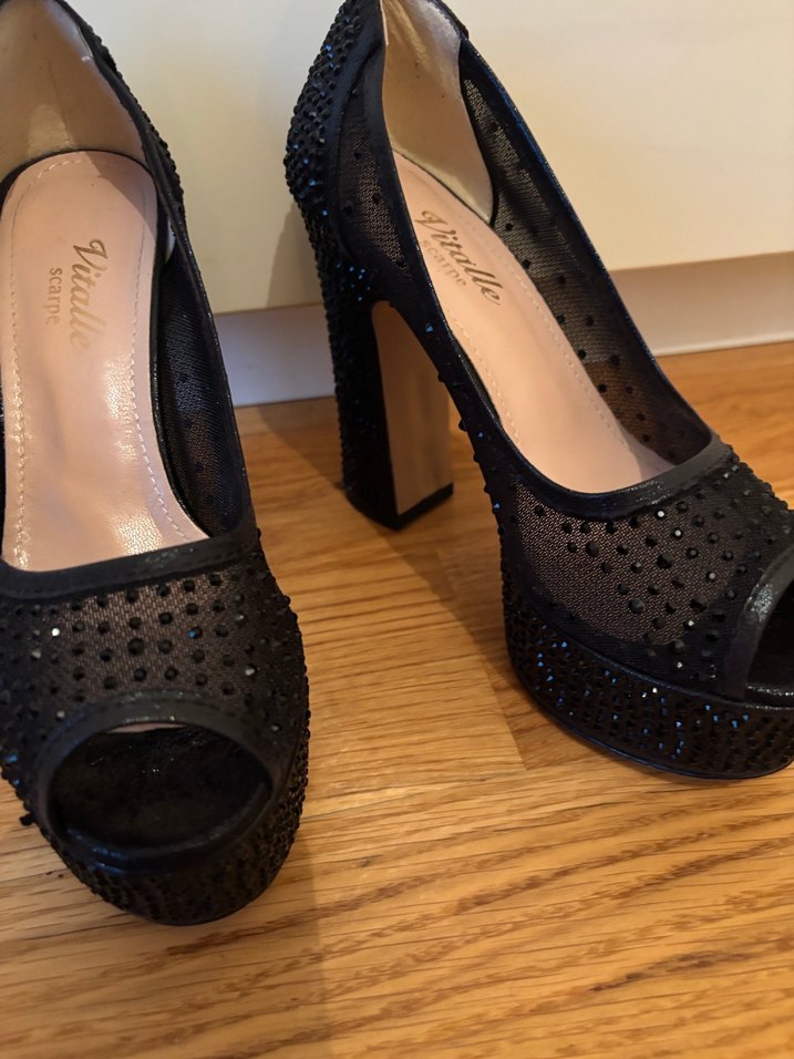 Siyah Nakışlı Platform Topuklu Kadın Abiye Ayakkabı - Görsel 3