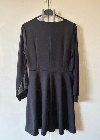 Siyah V Yakalı Uzun Kollu Drapeli Elbise - Görsel 5