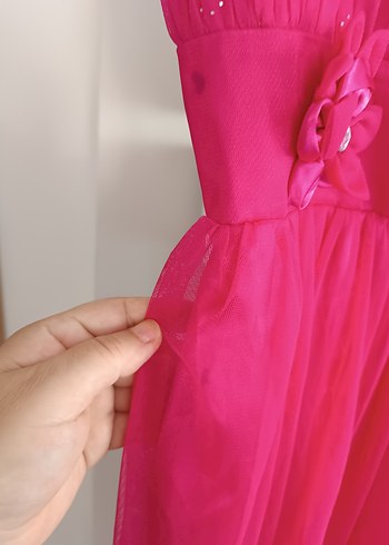xs Beden pembe Renk Pembe Uzun Askılı İşlemeli Kadın Abiye Elbise
