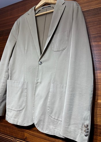 Düğmeli Bej Keten Erkek Ceket - Görsel 2