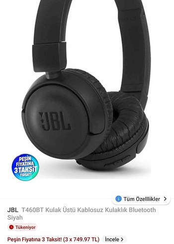JBL T460BT Siyah Kablosuz Kulak Üstü Kulaklık