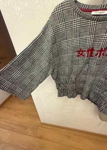 Gri Nakışlı Triko Kazak - Görsel 4