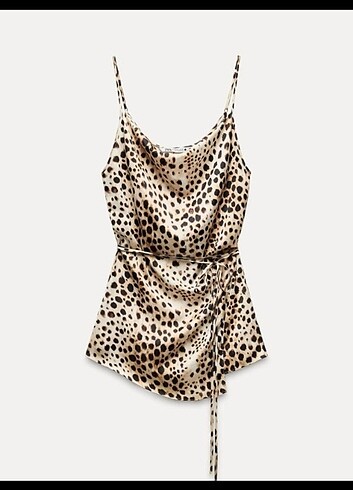 #Zara saten leopar askılı top????????