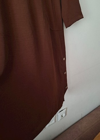 50 Beden kahverengi Renk Düğmeli Kahverengi Kadın Tunik