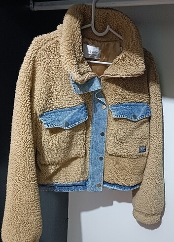 m Beden camel Renk Kot detaylı Peluş mont