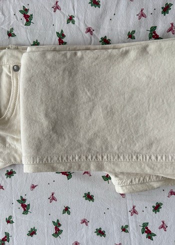 34 Beden beyaz Renk Kadın Krem Pamuklu Kot Pantolon