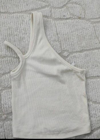 Beyaz Tek Omuzlu Keten Crop Top