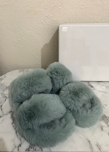 38 Beden NİNE WEST Gri Peluş Platform Topuklu Kadın Terlik