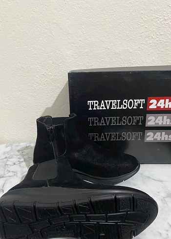 TRAVELSOFT DERİ Siyah Süet Tüylü Kadın Dolgu Topuk Bot FERMUARLI - Görsel 2