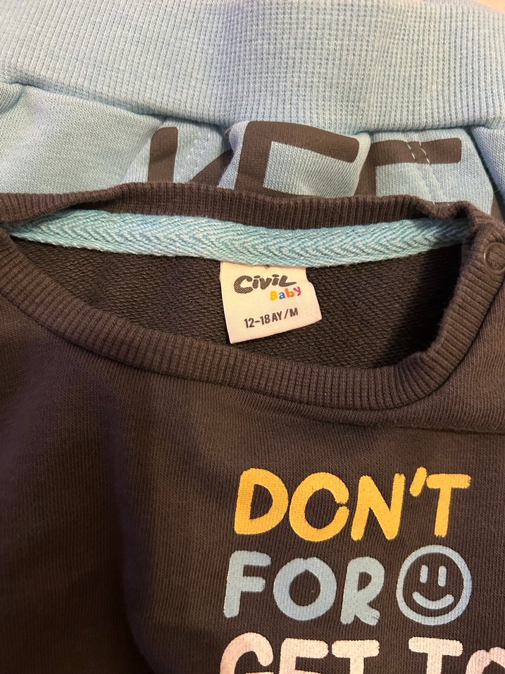 Gri Bebek Uzun Kollu Sweatshirt ve Mavi Pantolon Seti - Görsel 3