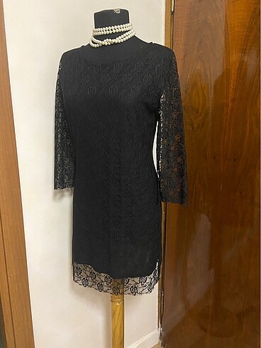 l Beden #Elbise #Kısa #Zara #Dantel #Siyah #L