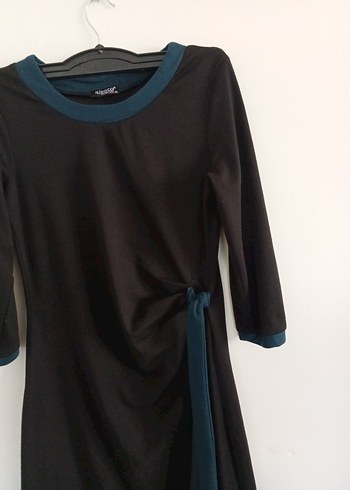 Drapeli Siyah Midi Kadın Elbise - Görsel 6