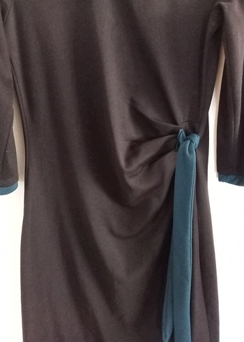 Drapeli Siyah Midi Kadın Elbise - Görsel 3