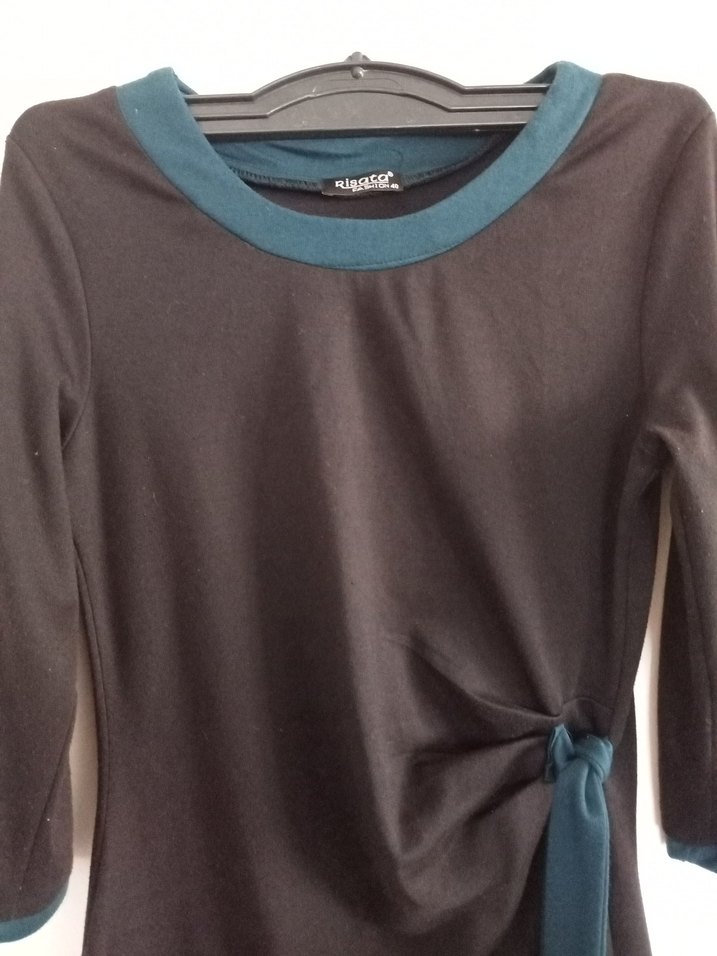 Drapeli Siyah Midi Kadın Elbise - Görsel 2