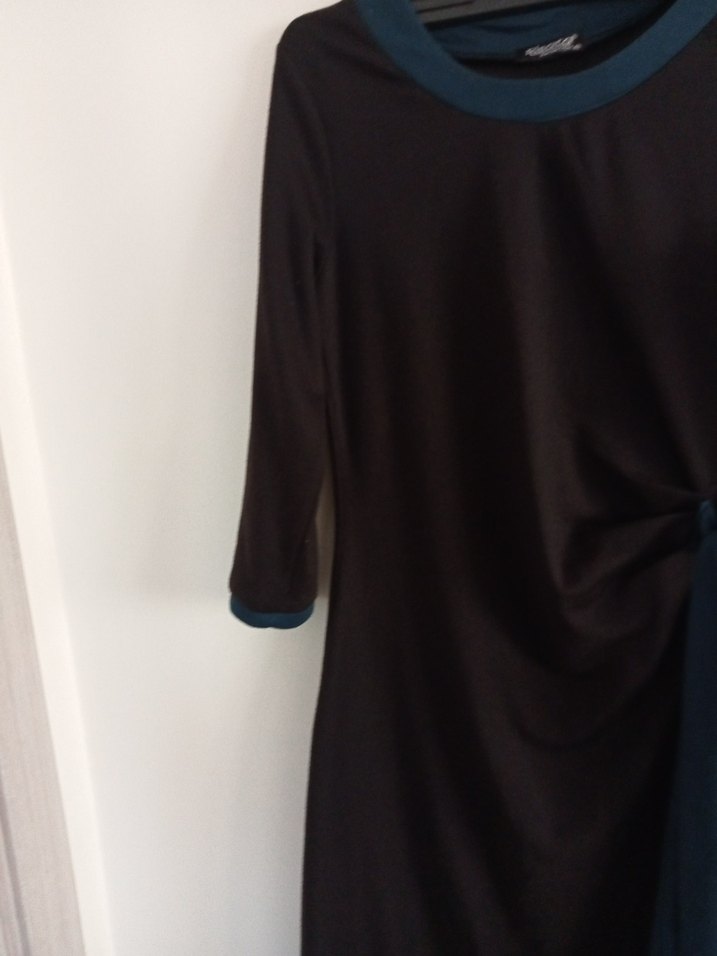 Drapeli Siyah Midi Kadın Elbise - Görsel 5