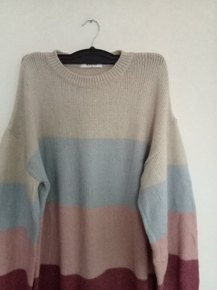 Renkli Çizgili Örgü Kadın Kazak - Görsel 2