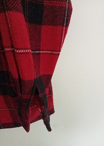 Kırmızı Ekose Düğmeli Kadın Gömlek - Görsel 5