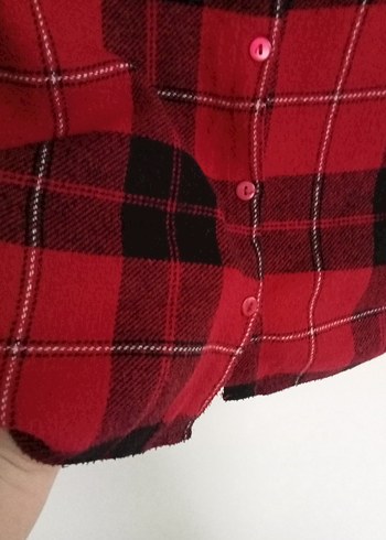 Kırmızı Ekose Düğmeli Kadın Gömlek - Görsel 7