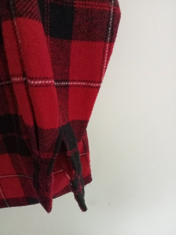 Kırmızı Ekose Düğmeli Kadın Gömlek - Görsel 5