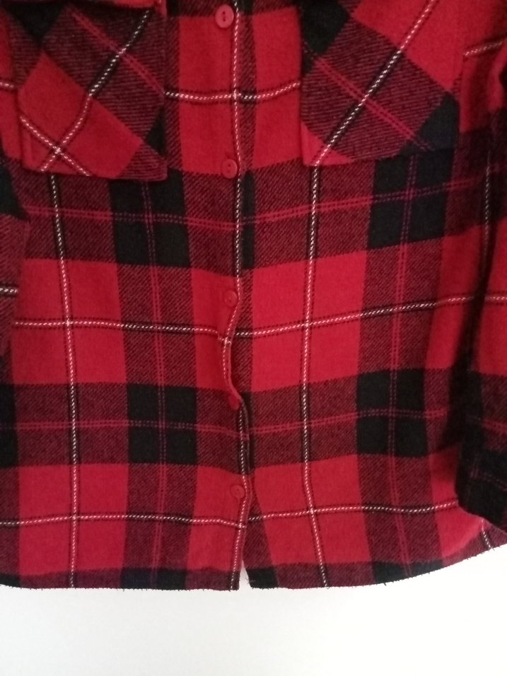 Kırmızı Ekose Düğmeli Kadın Gömlek - Görsel 3