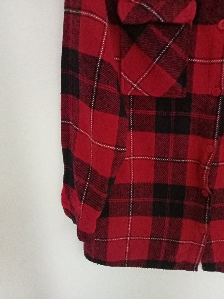 Kırmızı Ekose Düğmeli Kadın Gömlek - Görsel 4