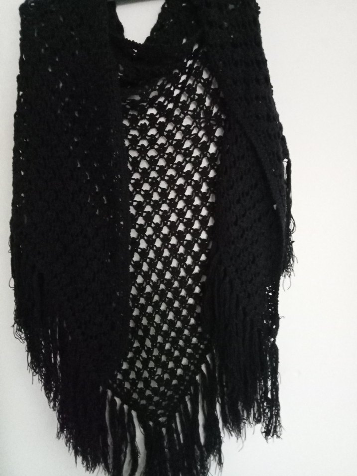 Siyah Örgü Kadın şal - Görsel 4