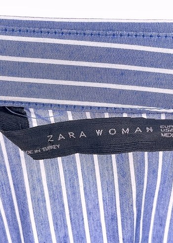 Zara Mavi Çizgili Pamuklu Uzun Kollu Gömlek - Görsel 3