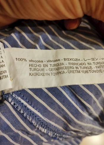 Zara Mavi Çizgili Pamuklu Uzun Kollu Gömlek - Görsel 5