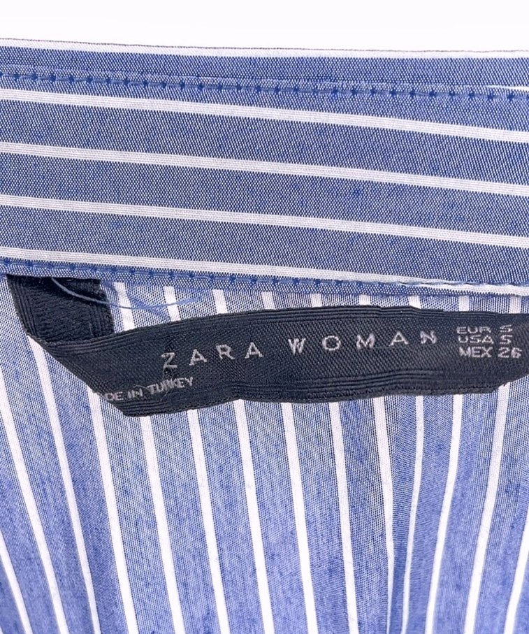 Zara Mavi Çizgili Pamuklu Uzun Kollu Gömlek - Görsel 3