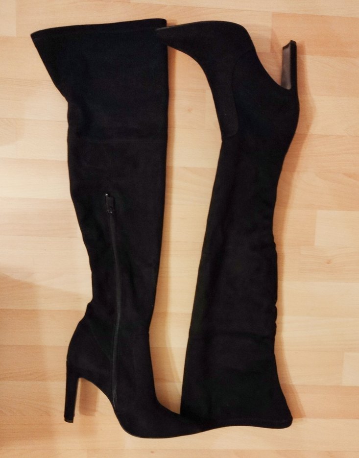 Siyah Süet  Diz Üstü İnce Topuklu Bot - Görsel 2